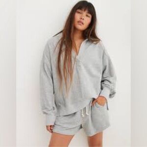 Aerie Light Gray Endless Summer Collar Sweatshirt